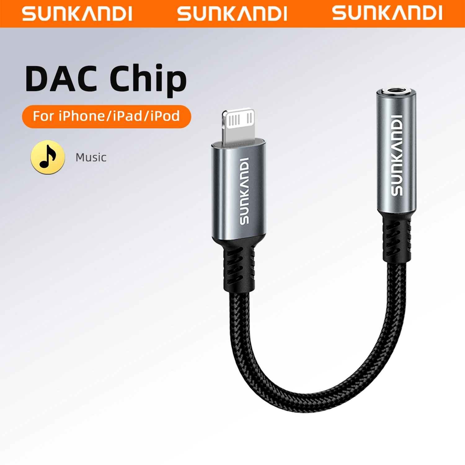 SUNKANDI Lightning to 3.5mm Headphone Jack Adapter with DAC, Headphone/Earphone Hi-Fi Audio Dongle & Car Aux Cable for 14/13/12