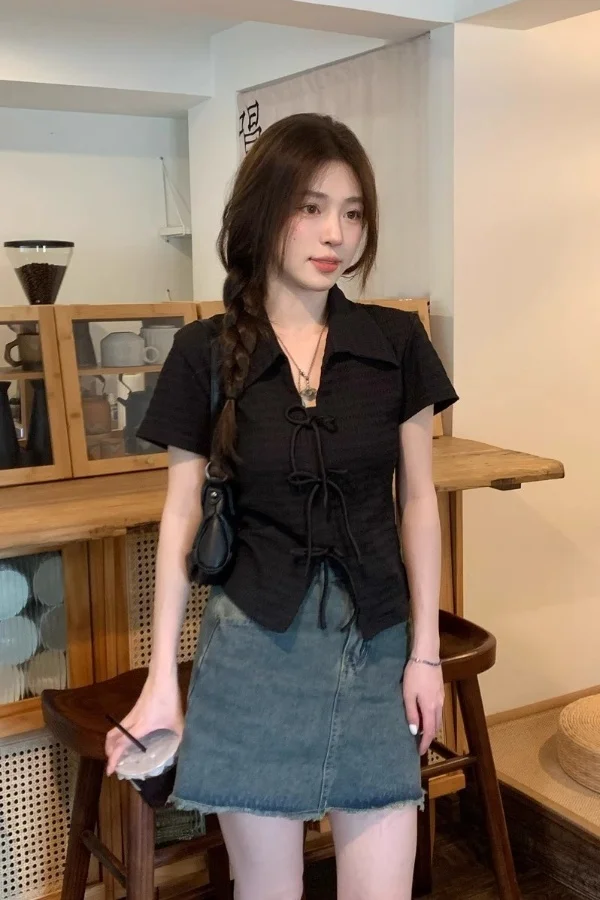 

Shirts Women Linen Blend Flutter Sleeve Straight Fit Antique Fair Retro Chic Blouse For Collector Female Leisure Shopping