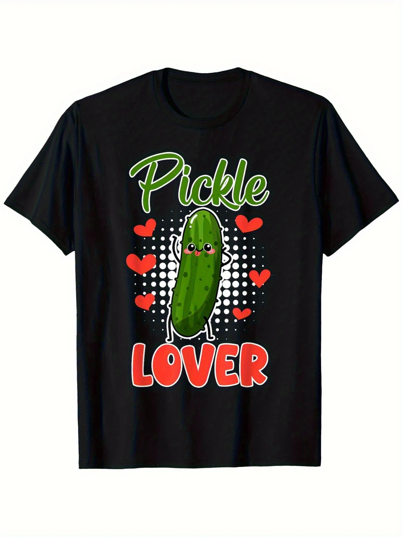 1pc Men's Pickle Lover's T-Shirt - Funny Cucumber & Heart Kimchi Design, Korean Cuisine Themed Casual Round Neck Tee, Machine Wa