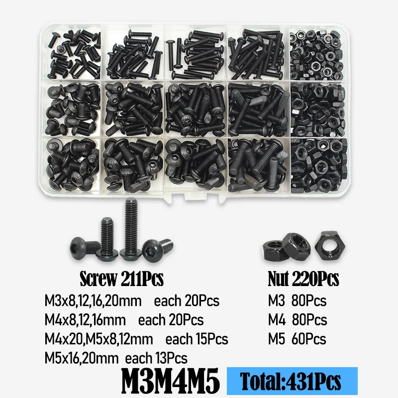 2510p Rundkopfschrauben M2 M2.5 M3 M4 M6 Güteklasse 10.9 Innensechskant-Rundkopfschrauben mit Allen-Antrieb ISO7380 Schrauben-Muttern-Unterlegscheiben-Set – Detail 11