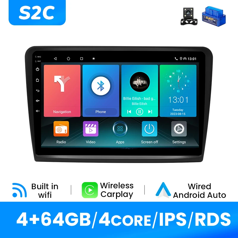 10.1inch IPS Multimedia Autoradio Speler Voor Skoda Superb 2 2008-2015 Draadloze Carplay Android 14 DSP 4G Wifi 2Din 8 + 128GB GPS