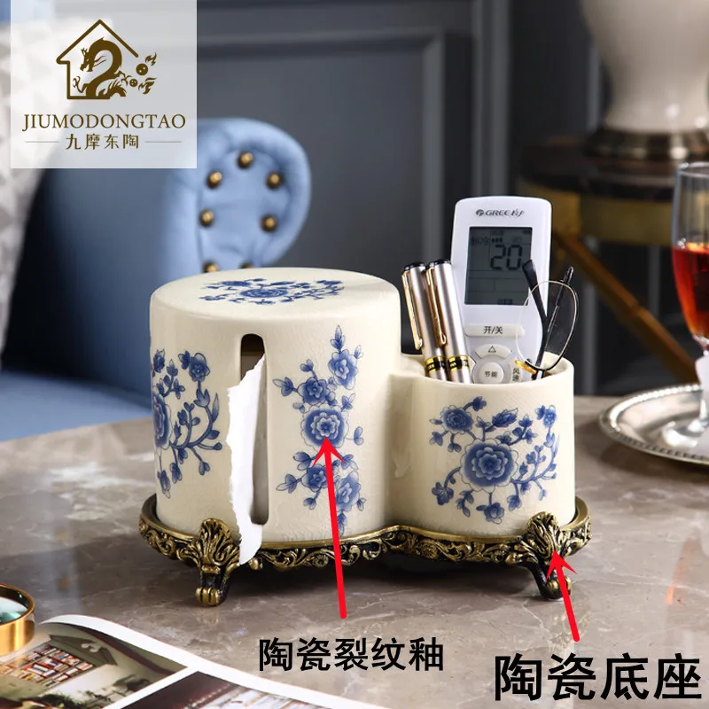 

Cracked glazed ceramic tissue box, coffee table paper drawer, storage box, living room drawer, roll paper box, home decoration