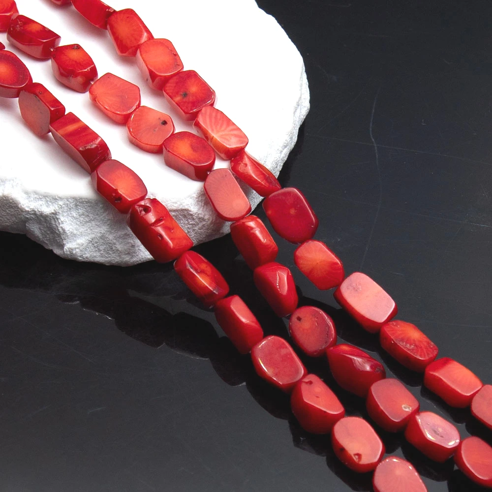 10x13 مللي متر-10x15 مللي متر المرجان الطبيعي فضفاض الخرز عزل الخرز قطعة مسطحة غير النظامية شكل الأحمر سحر سوار ذاتي الصنع قلادة أقراط