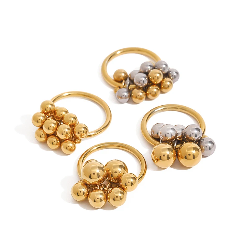 

PRISCA | Gold and Silver Round Beads Ring Women Stainless Steel Metal Geometric Jewelry Punk Fashion 2025