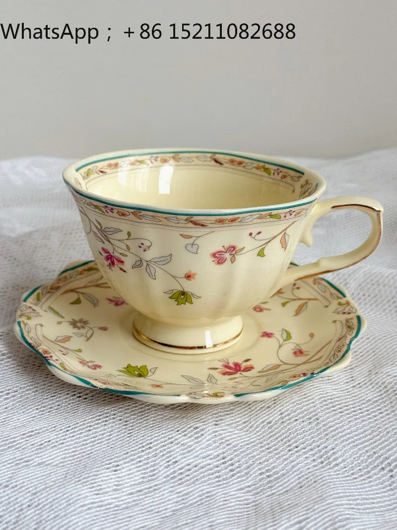 LLY retro beige pastoral flower vine Phnom Penh cup light luxury retro coffee cup cup saucer