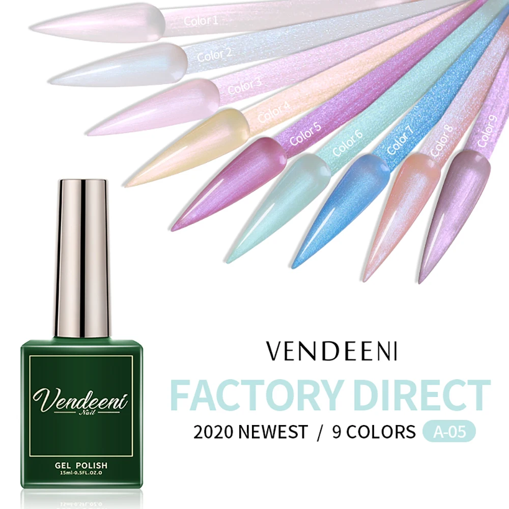 Vendeeni 9 Colors Pearl Shell Color Gel Nail Polish Semi Permanent UV LED Soak Off Gel Varnish Mermaid Gel Lacquer For Nail Art