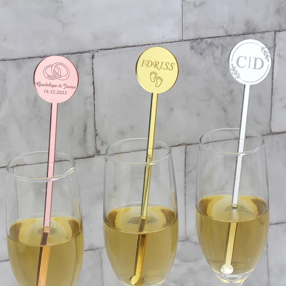 

10/50/100pcs Personalised Round Drink Stirrers Wedding Decorations Bachelorette Party Cocktail Stirrer Baby Shower Swizzle Decor