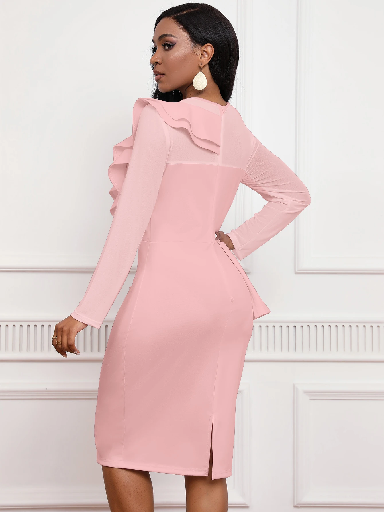 2026 Moda Abito in rilievo Maglia a maniche lunghe Stretch Slim-Fit Gonna con volant Incontri All-Match Abbigliamento donna elegante