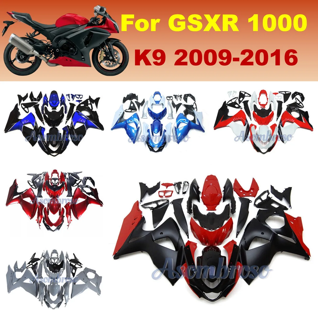 ABS Plastic Injection Body Panels for GSXR 1000 2009 2010 2011 2012-2016 GSX-R1000 K9 GSXR1000 Fairing kit Motorcycle Parts