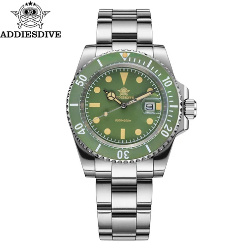 Reloj ADDIESDIVE para hombre, nuevo reloj de pulsera de cuarzo, bisel de cerámica verde, buceo, 200m, luminoso, 41mm, fecha automática, reloj de buceo para hombre