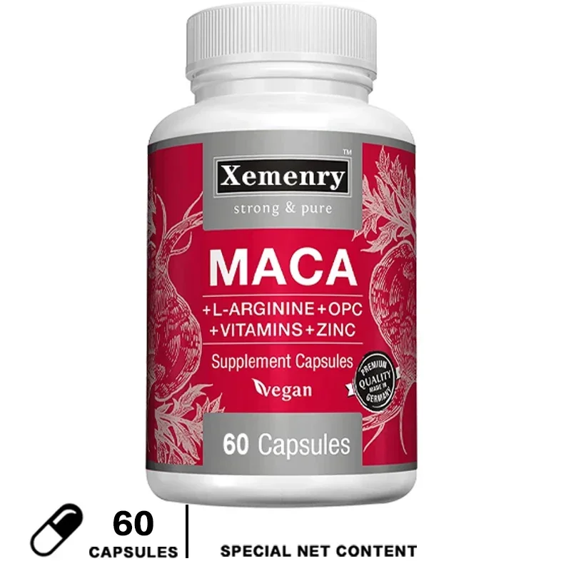 Maca Root Capsules + L-Arginine, Vitamins B6 + B12, OPC & Zinc, for Men & Women, 120 Veggie Caps