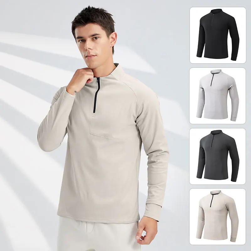 Männlich Laufen Langarm T-shirt Outdoor Atmungsaktive Halb Reißverschluss Fitness Sport Tops Herbst Jogging Training Kompression Shirt