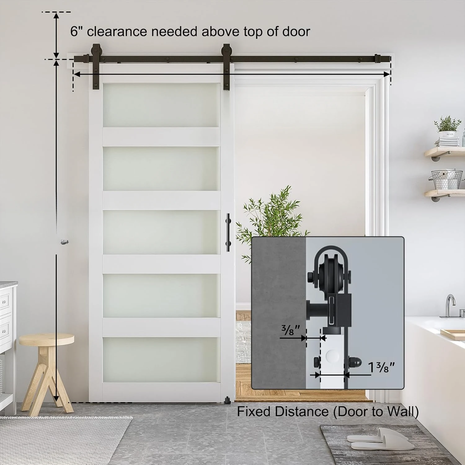 Sliding Hardware Kit & Handle, Pre-Drilled Ready to Assemble, Waterproof PVC Coating, White, 5-Panel Glass