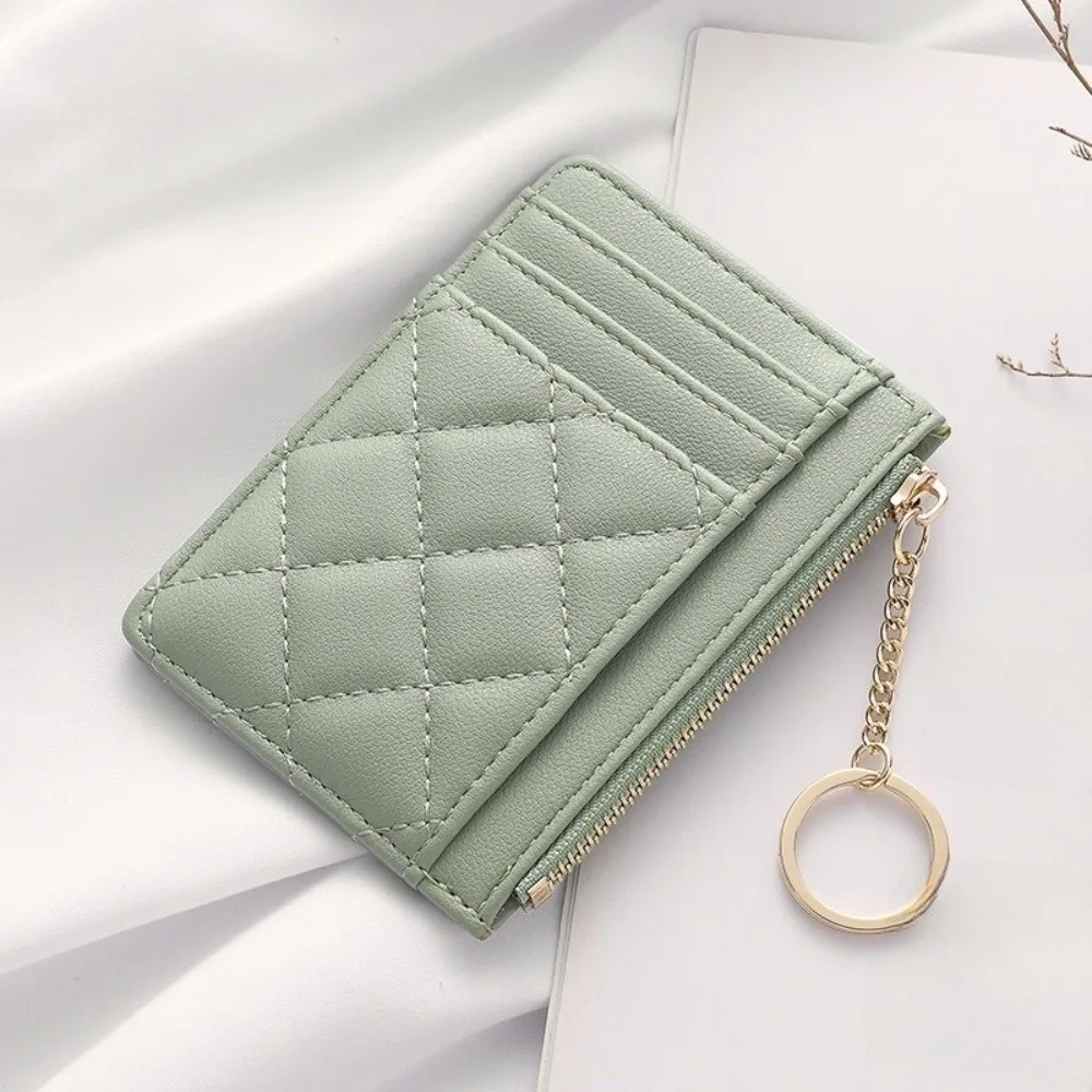 حقيبة بطاقات معلقة قصيرة عصرية متعددة الوظائف من جلد البولي يوريثان محفظة متعددة البطاقات ملونة مع محفظة جيب بسلسلة مفاتيح للرجال/الإناث