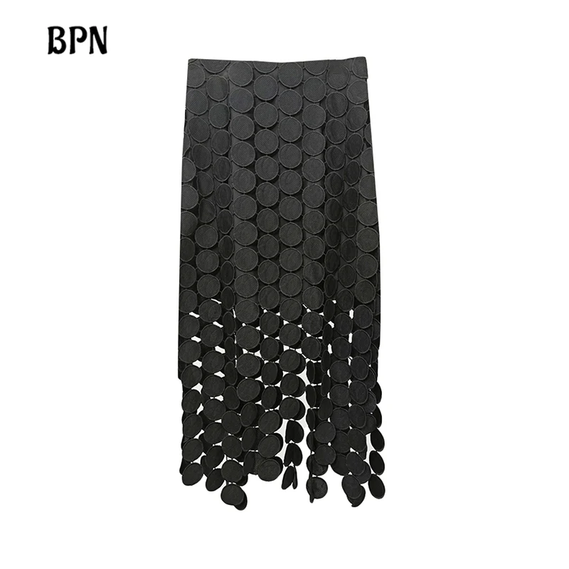 

BPN Casual Loose Skirts For Women High Waist Solid Slimming Hollow Out Irregular Spliced Dot Long Skirt Female Fashion New Style