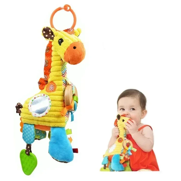 100% safe material baby multifunctional giraffe plush doll pull bell perfect bed hanging soothing educational teething toy