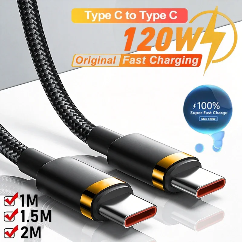 New 120W Fast Charge Cable  PD Quick Charging High Quality USB C TO Type C Cable For iPhone Xiaomi 17 Plus Pro Max Samsung S24