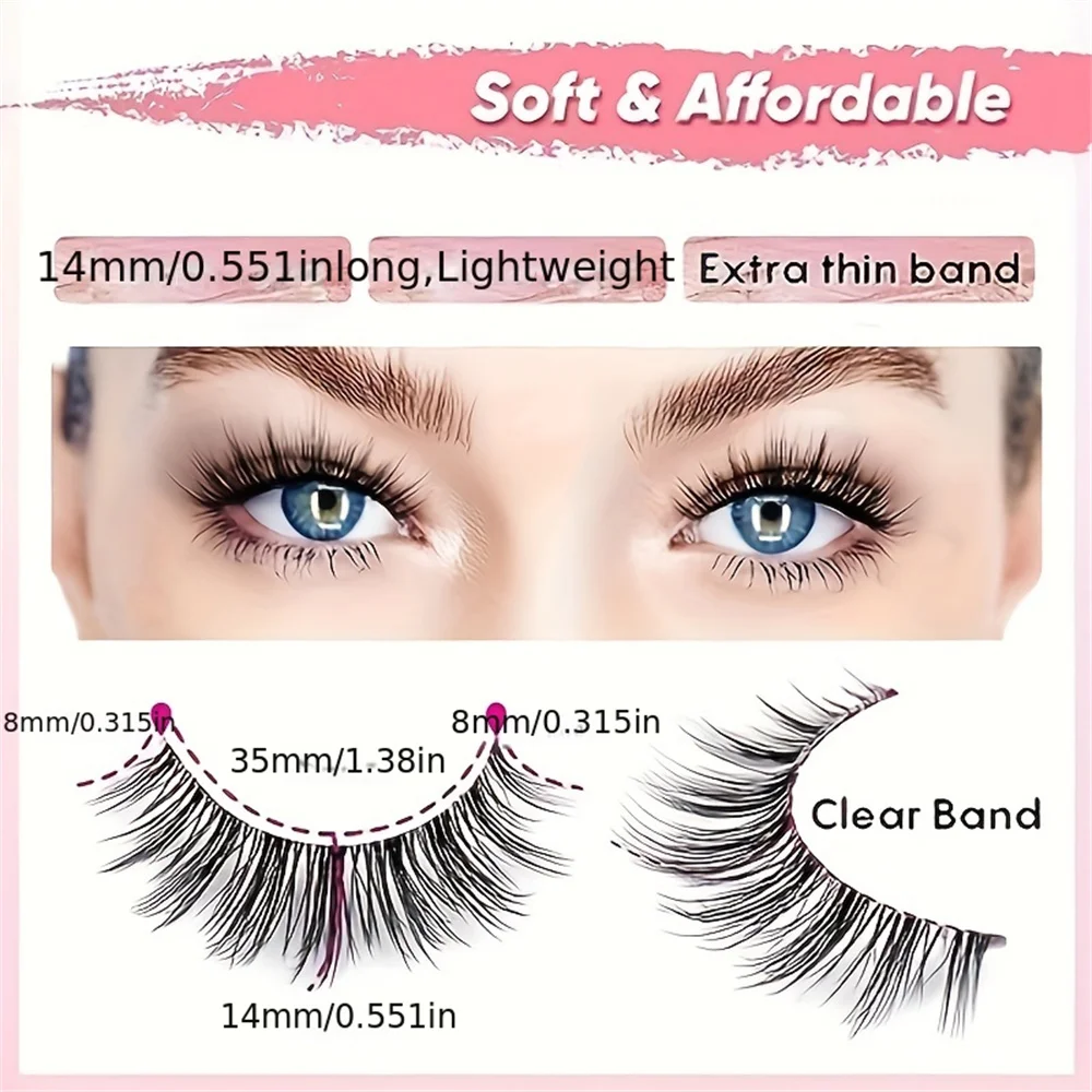 10 pairs Natural Look 3D False Eyelashes with Soft, Thick 14mm Lashes and Clear Band