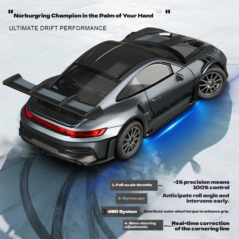 D43 Series 1/43 Full Scale Rc Cars 4wd 2.4g Spiral Instrument High-Speed Drift Racing Car Alloy Body Lighting Model Male Gift