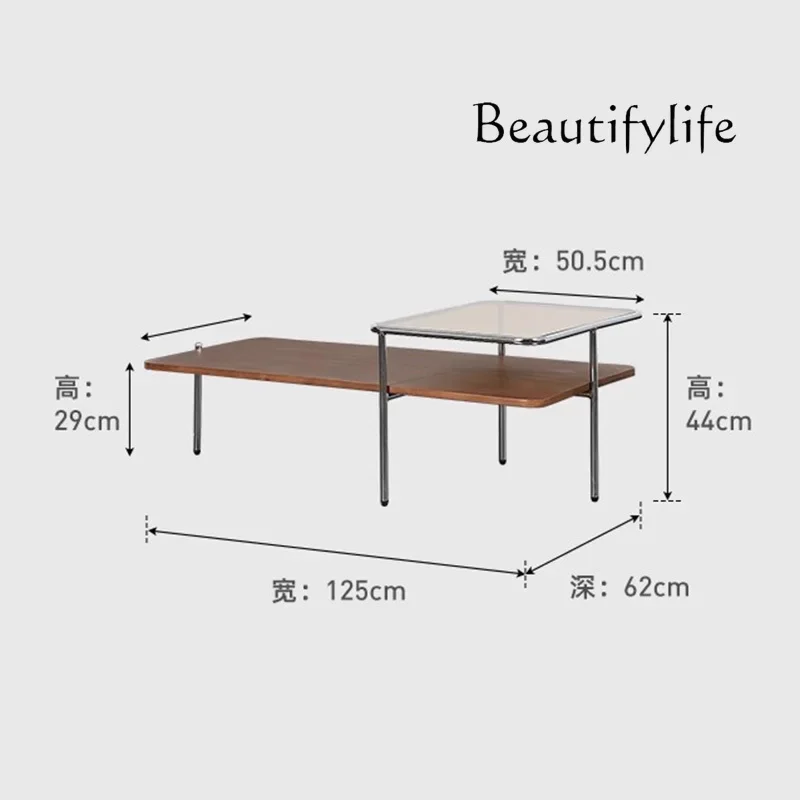 XX منتصف القرن الحديثة طاولة القهوة الخشبية الصلبة 2-Tier إطار من الاستانلس ستيل الزجاج المقسى الحد الأدنى الفاخرة مقهى الأثاث FYC #5