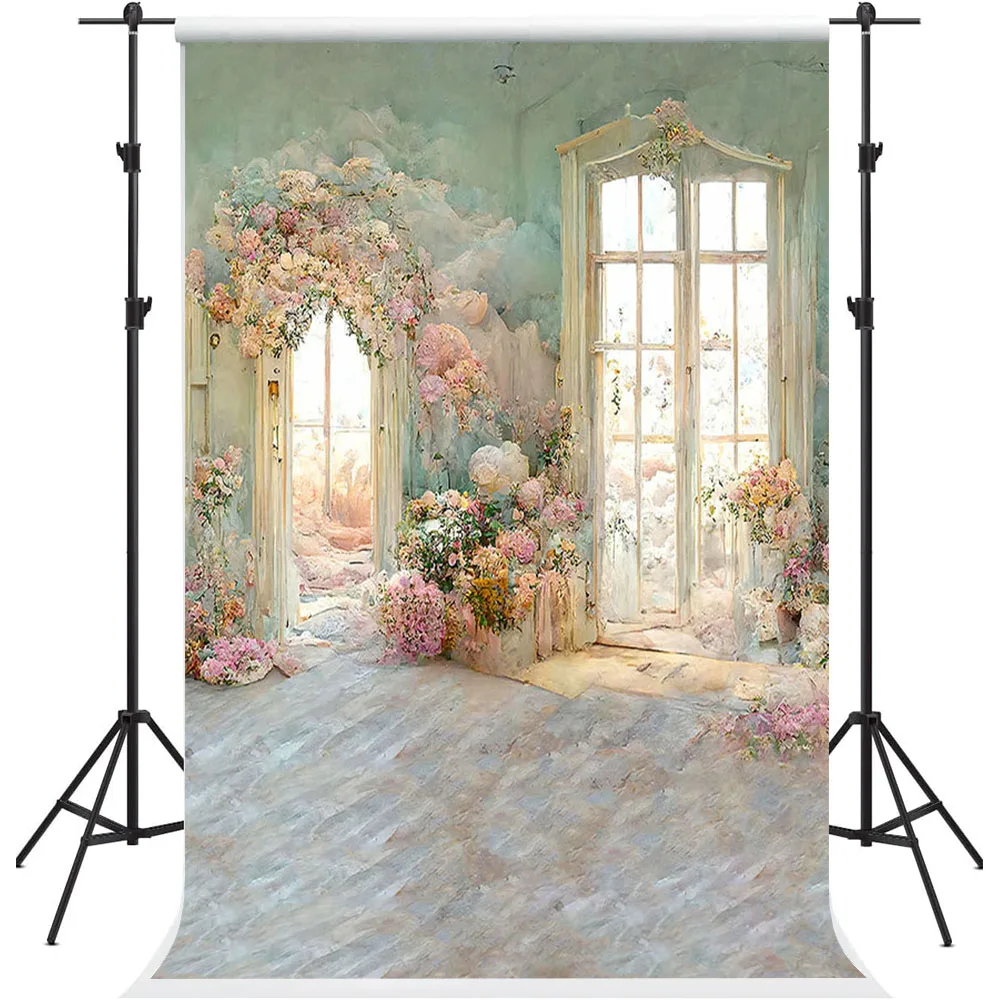 Mehofond Photography Background Vintage Indoor Windows Door Flowers Children Adult Art Portrait Decoration Photo Backdrop Studio