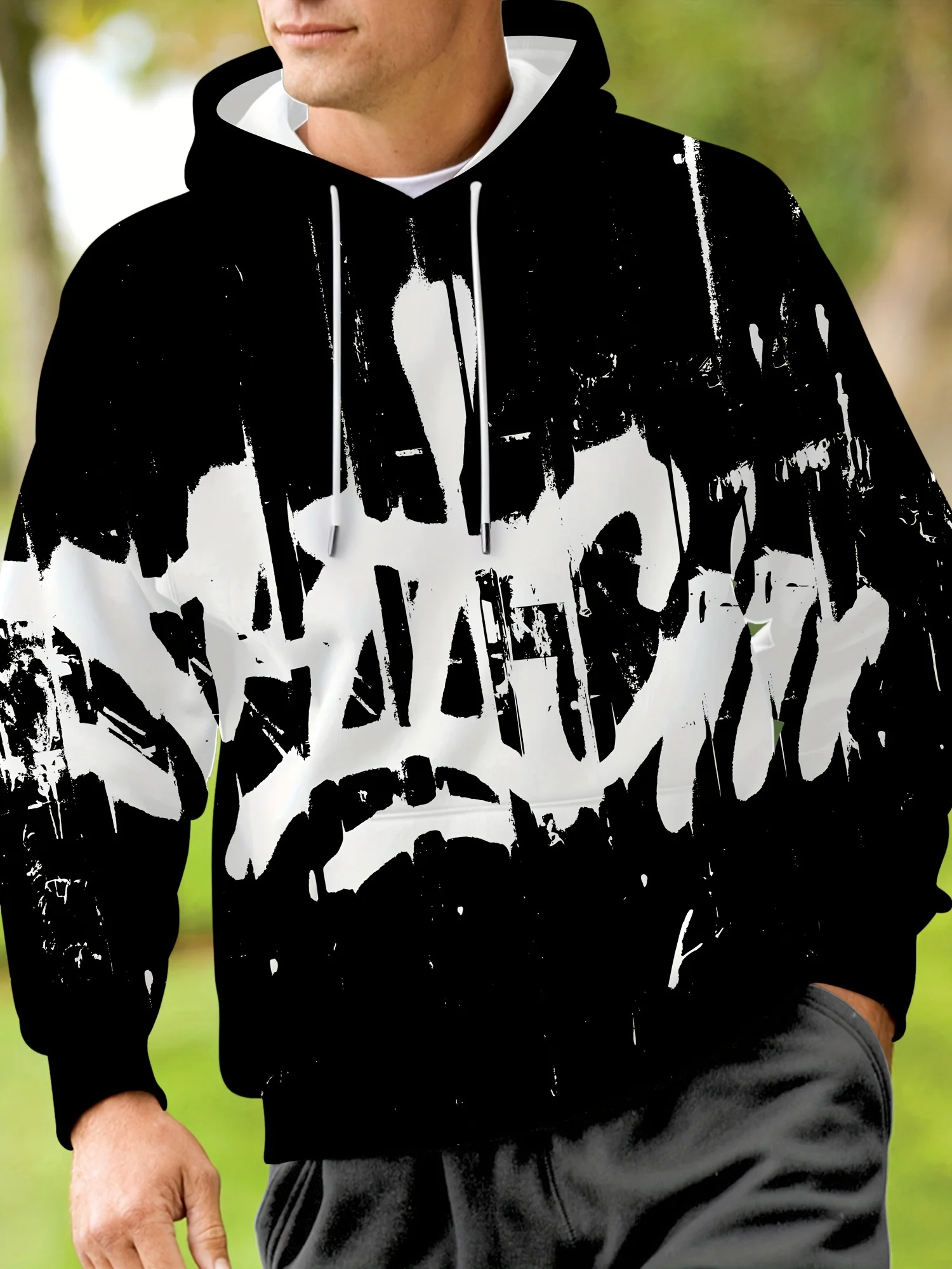

Minimalist 3D Letter Print Men's Hooded Spring Autumn Daily Gym Fitness Sport Pullover Top New Casual Fashion Loose Men Clothing