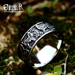 BEIER Viking Ring Punk retroTitanium Stainless Steel Norse Viking Amulet eagle wolf totem Fashion For Men Jewelry BR8-891