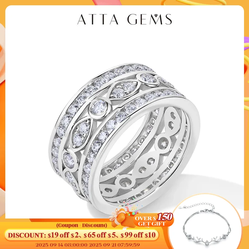 

ATTAGEMS Luxury Full Moissanite Rings for Women D Color VVS1 Lab Diamond Band S925 Silver Engagement Wedding Jewelry Party Gift
