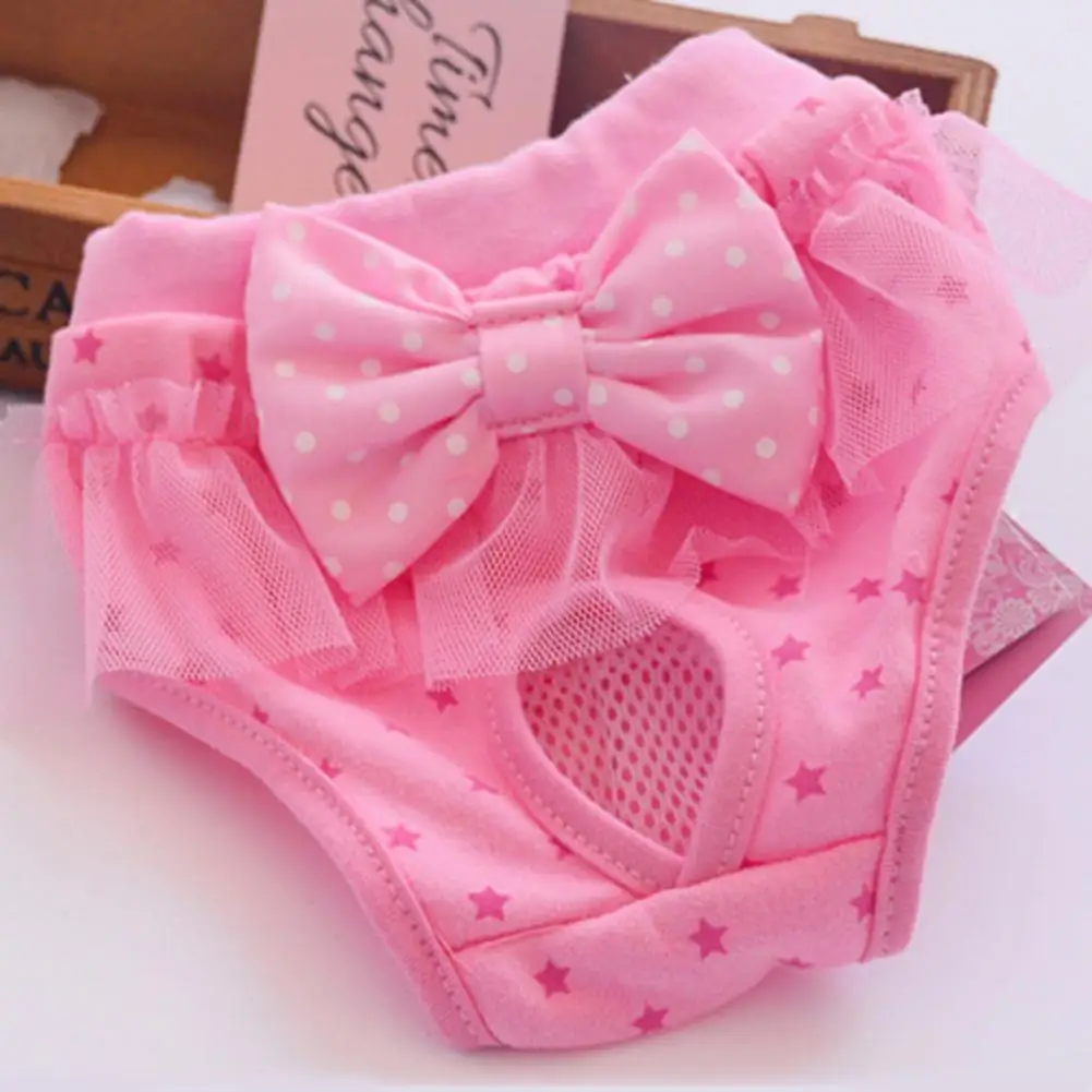 Dog Menstrual Pants Comfortable Anti-harassment Pet Sanitary Pants Breathable Cotton Puppy Bowknot Diaper Clothing Pet Supplies