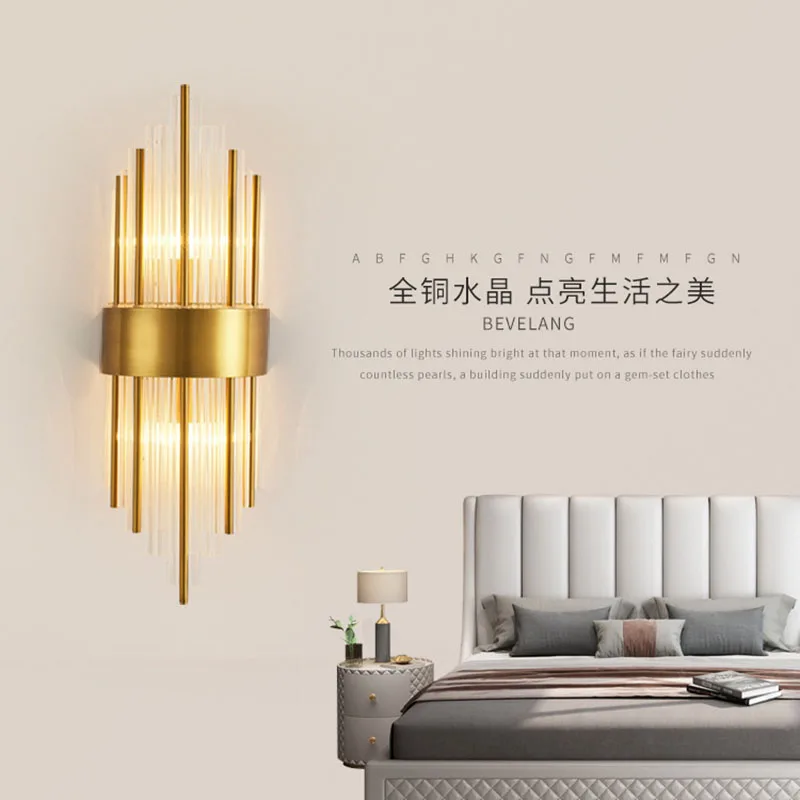 

Modern LED Crystal Golden Wall Light Home Decor Lustre Wall Lamp Indoor Lighting Living Room Bedroom Bedside Bathroom Fixtures