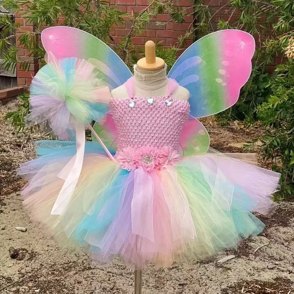 

Baby Girls Pastel Butterfly Fairy Dress Kids Flower Tutu Dresses Outfit Child Birthday Halloween Christmas Party Tulle Costumes