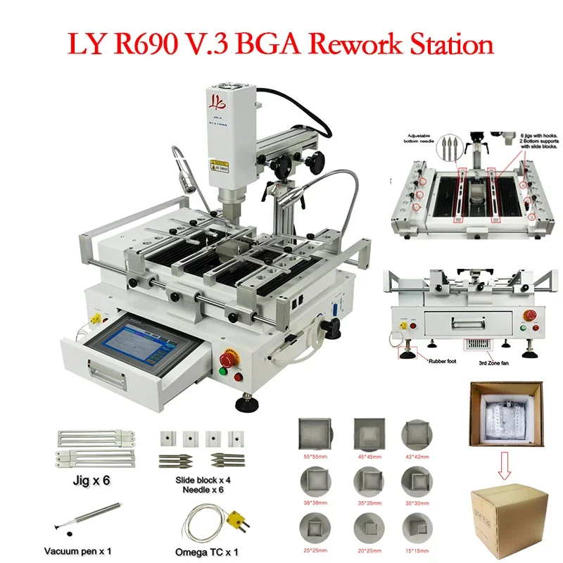 For LY R690 V.3 BGA Rework Station solder stations 3 zones hot air touch screen with laser point 4300W 350x250MM EU plug