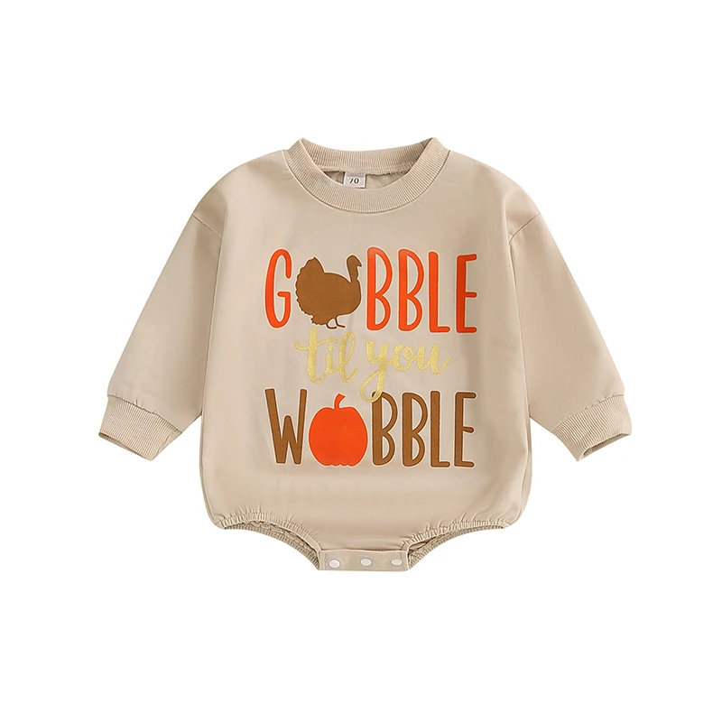 

Baby Thanksgiving Casual Romper Long Sleeve O Neck Letter Pumpkin Turkey Print Romper