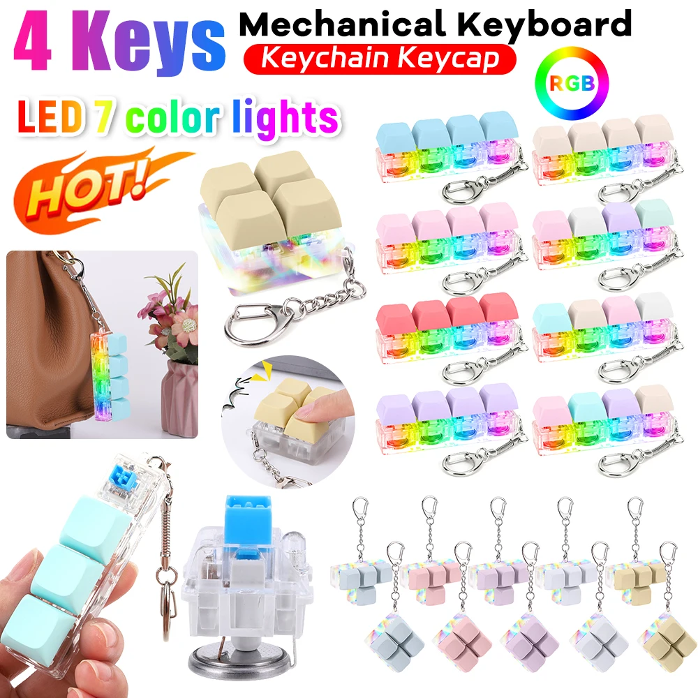 LED Keyboard Key Chain Toy Stress Relief DIY Fidget Button Keycap Fidget Keychain Keyboard Keyring Finger Keyboard Caps Toy