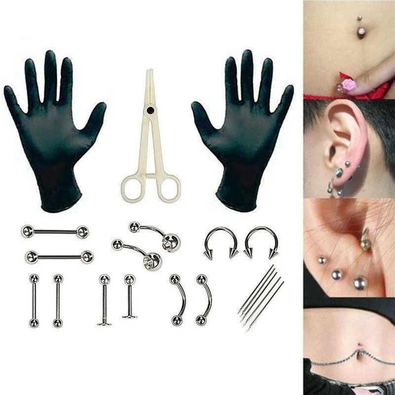 20pcs Body Piercing Tool Kit Ear Nose Jewelry Navel Needles Set