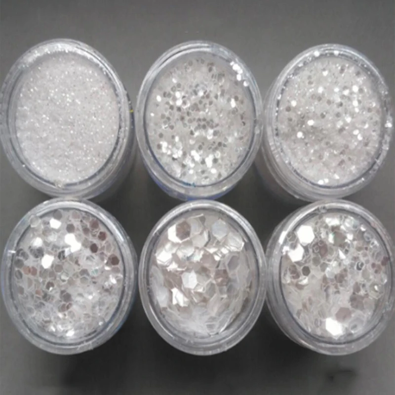 10g/Jar White Silver Mix 1mm&2mm&3mm Nail Glitter Sequins Holographic/iridescent Powder For Gel Polish Luxury Sequins 23#