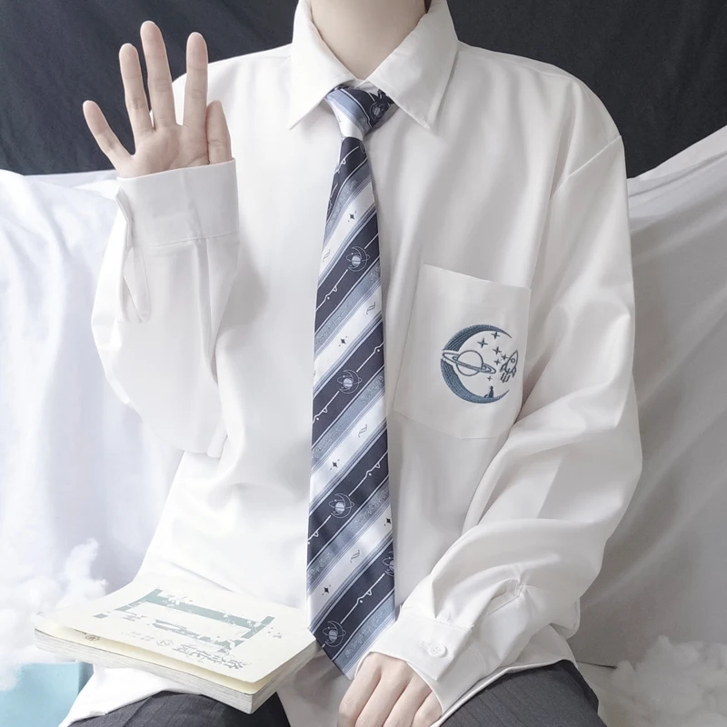 Japanese Korean Student Orthodox DK 2 Piece Set Long Sleeve White Shirt for Men High School Uniform School Jk Seifuku Top + Tie