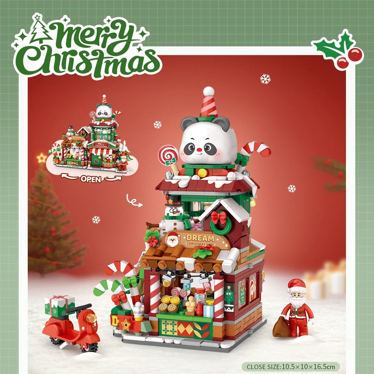 LOZ Christmas children's toy gifts, DIY panda art house model assembly, building blocks Christmas desktop ornaments