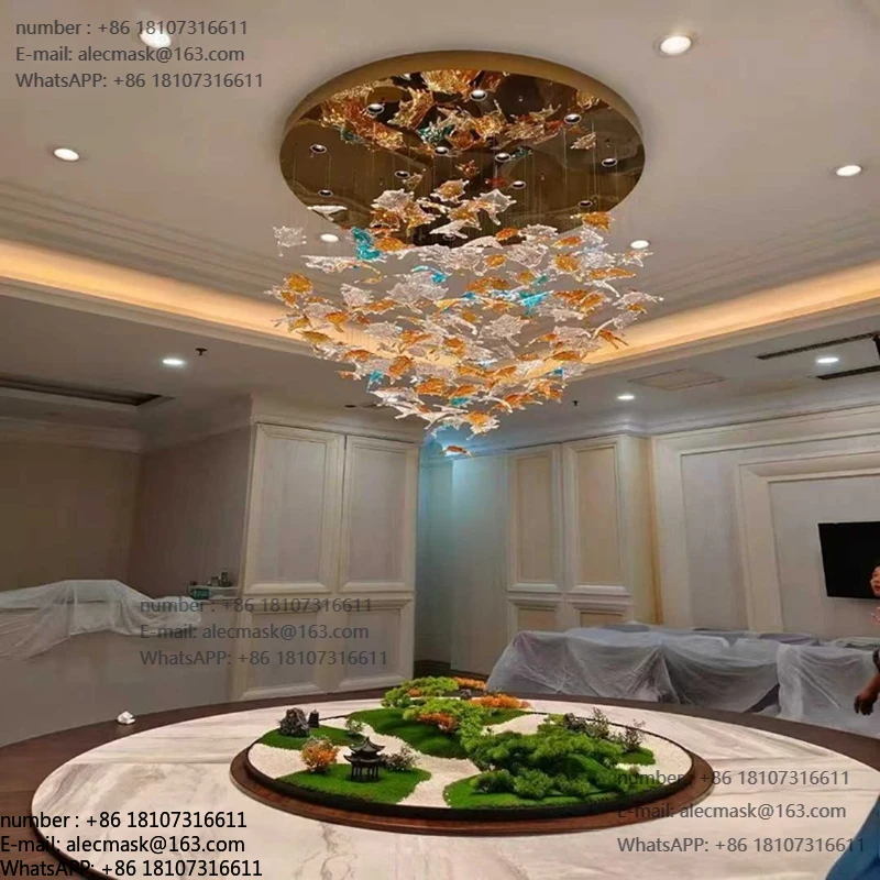 

Hotel lobby, crystal chandelier, high-end hotel private room, maple leaf banquet hall
