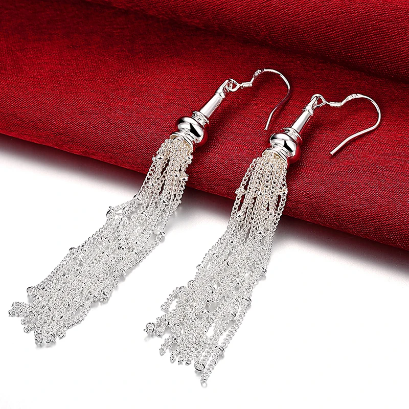 Aravant 2024 New 925 Silver Multi Chain Long Tassel Drop Earrings For Women Wedding Jewelry