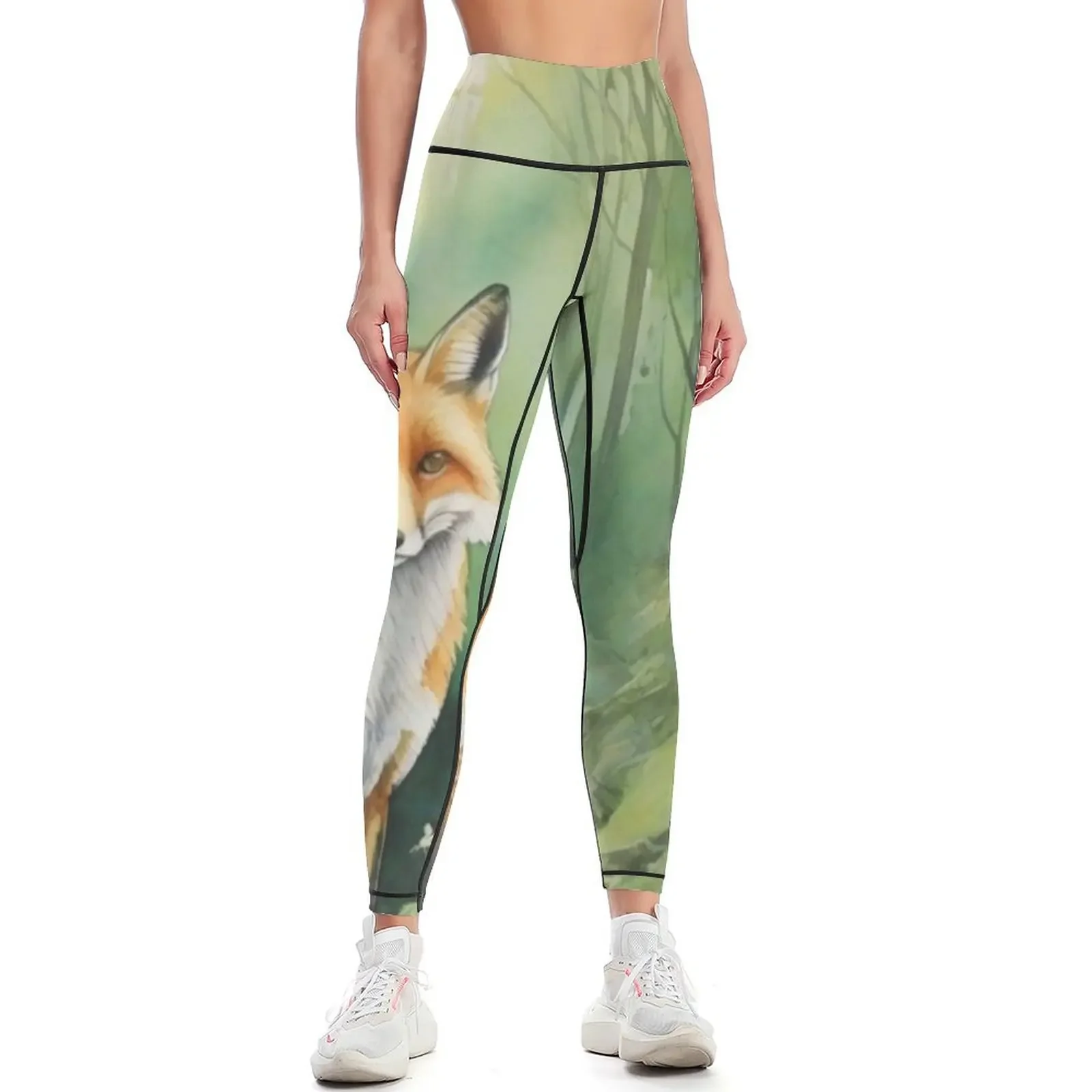 

Fox in Green forest_watercolour Leggings sports tennis for Legging sport sports for push up Women's push up Womens Leggings