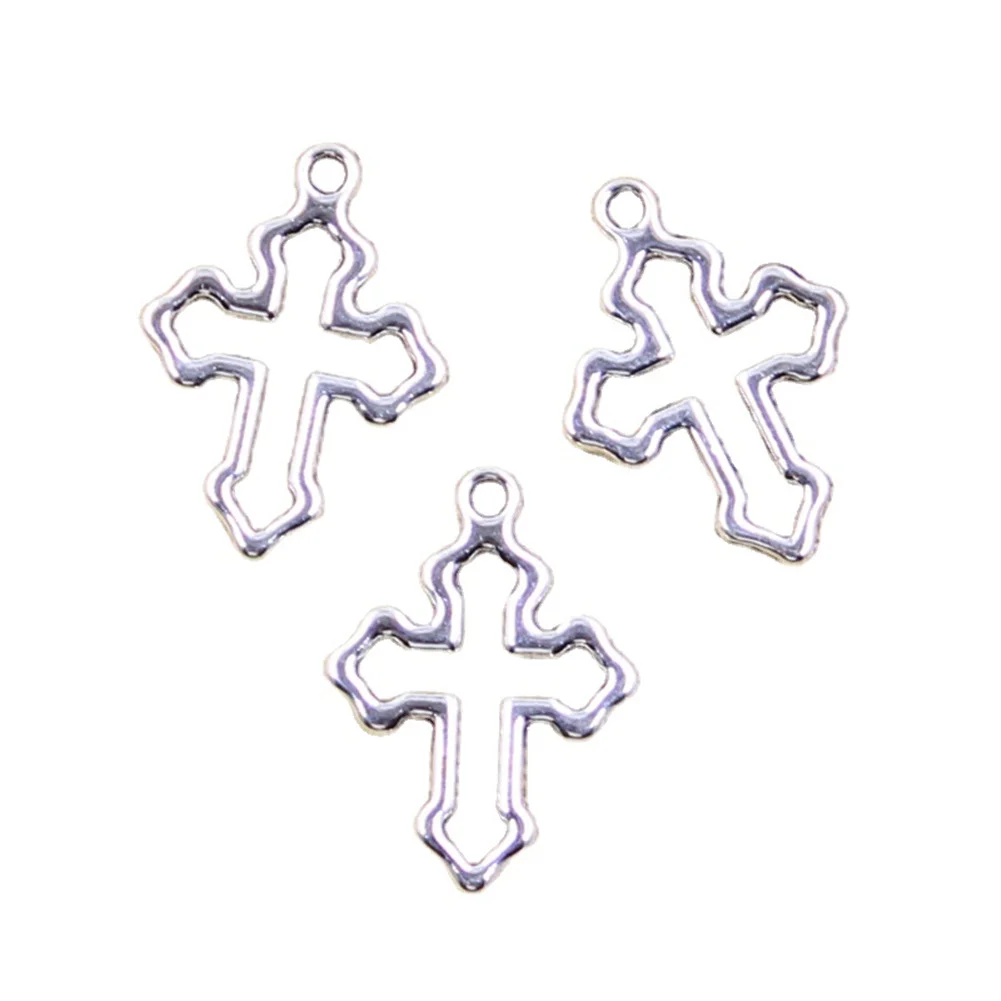 30 sztuk Charms krzyż z dziurką 21x15mm Antique srebrny kolor zawieszki dokonywanie DIY ręcznie robione tybetańskie znalezienie biżuteria