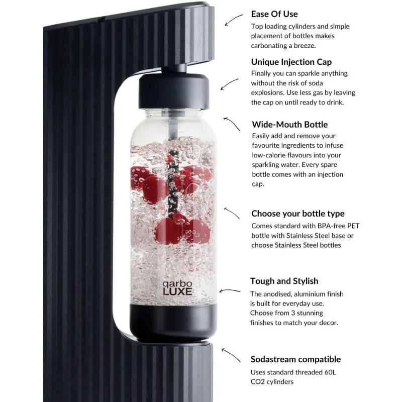 Twenty39 qarbo LUXE Premium Metal Sparkling Water Maker Machine - Soda Beverage Carbonator for Home