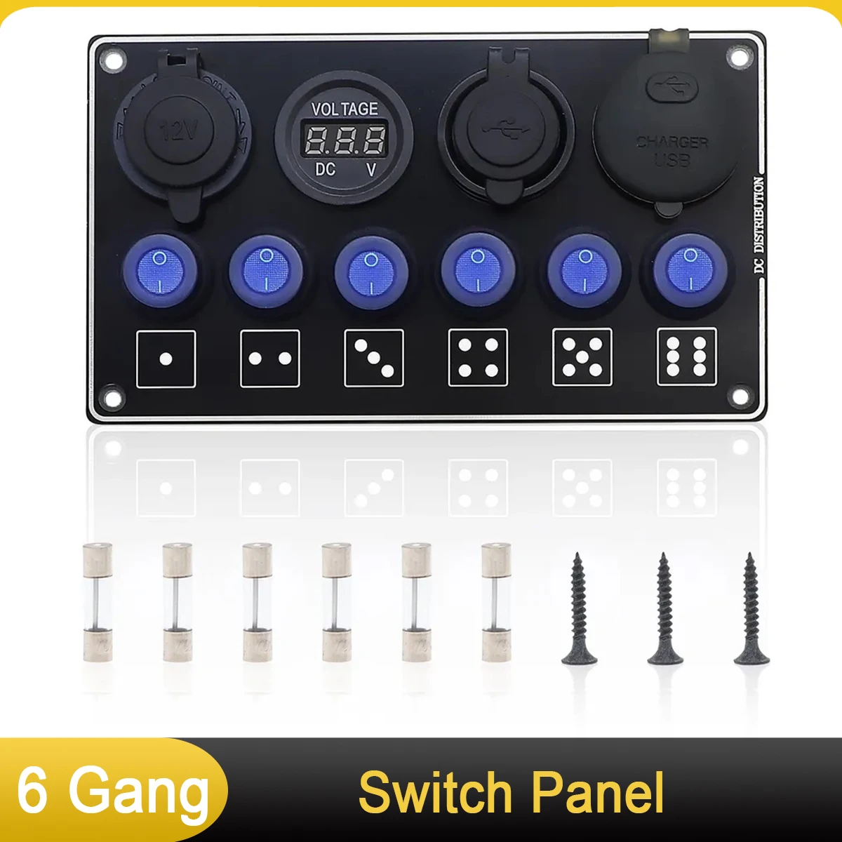 

6 Buttons Toggle Switch Panel with QC3.0 USB Car Charger and PD Fast Charging Voltmeter For Boat Car Caravan RV Camper 24V 12V