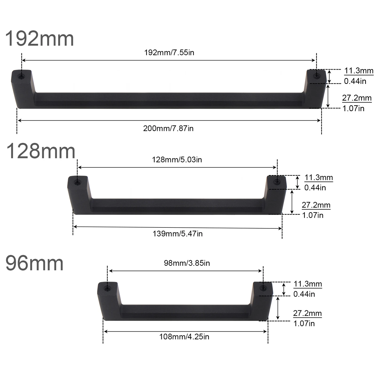 98mm / 128mm / 192mm Cabinet Pulls  Zinc Alloy Frosted Black Cabinet Hardware Furniture Pull