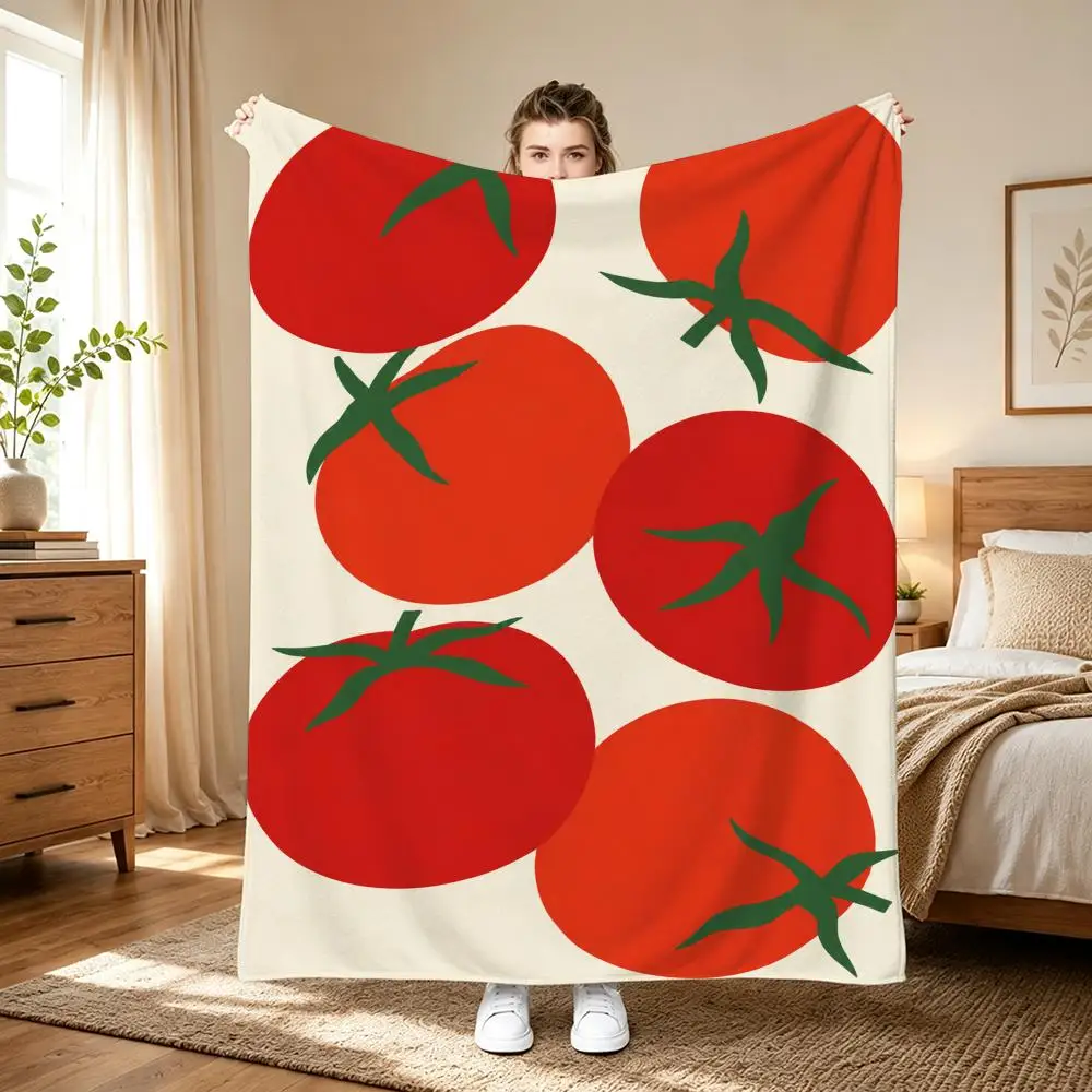 Cute Retro Fruit Decor Throw Lightweight 240g Flannel Blanket Soft Skin-friendly for Summer Cooling