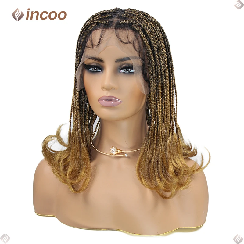 

French Curls Braiding Hair Synthetic 12" Short Braided Wigs For Black Women Full Lace Braids Hair Wig Knotless Box Braid Wig