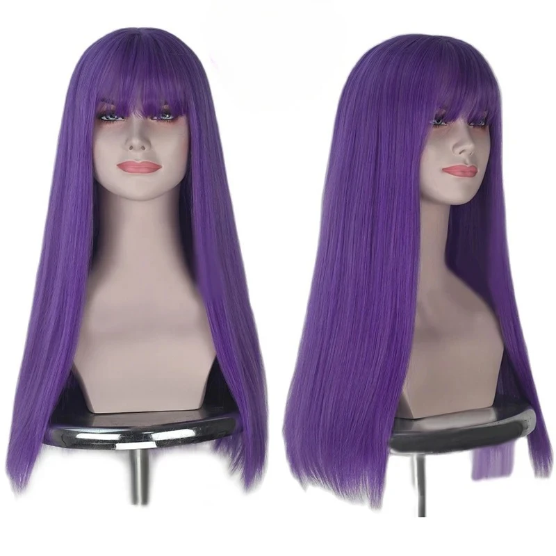 Dr. Slump Arale 65 cm lange lila Perücke mit glattem Haar, Cosplay-Perücke, Arale, hitzebeständige Halloween-Party-Perücke
