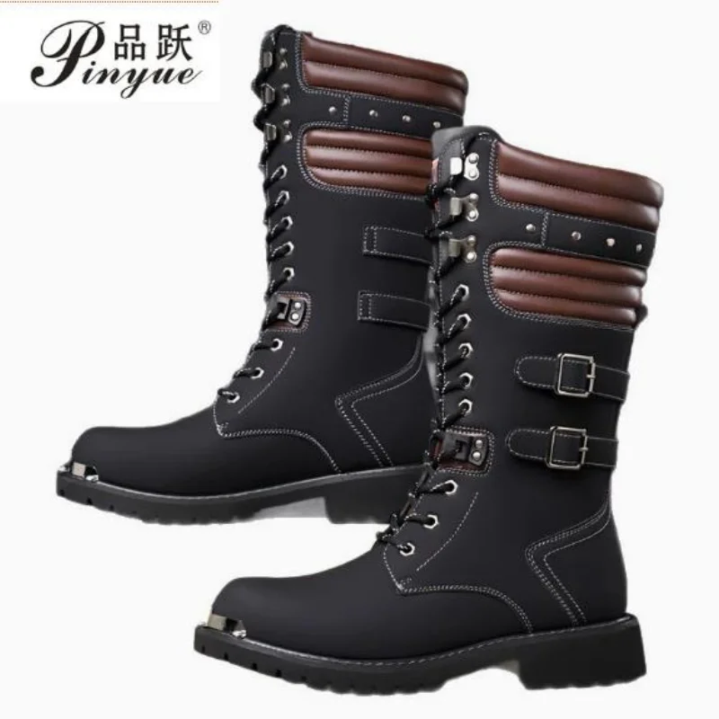 Metallic trim pointy toe men women boots high platform chunky heel black fashion boots lacing rivets new Chelsea boots 35-45