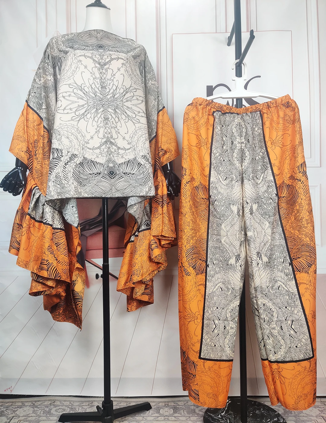 Afrikaanse Mode Zomer Boho Vlinder Mouw Vrouwen Blouse + Broek Causale Vakantie Vrouwen Zijde Bedrukt Strand Twee Stuks Set